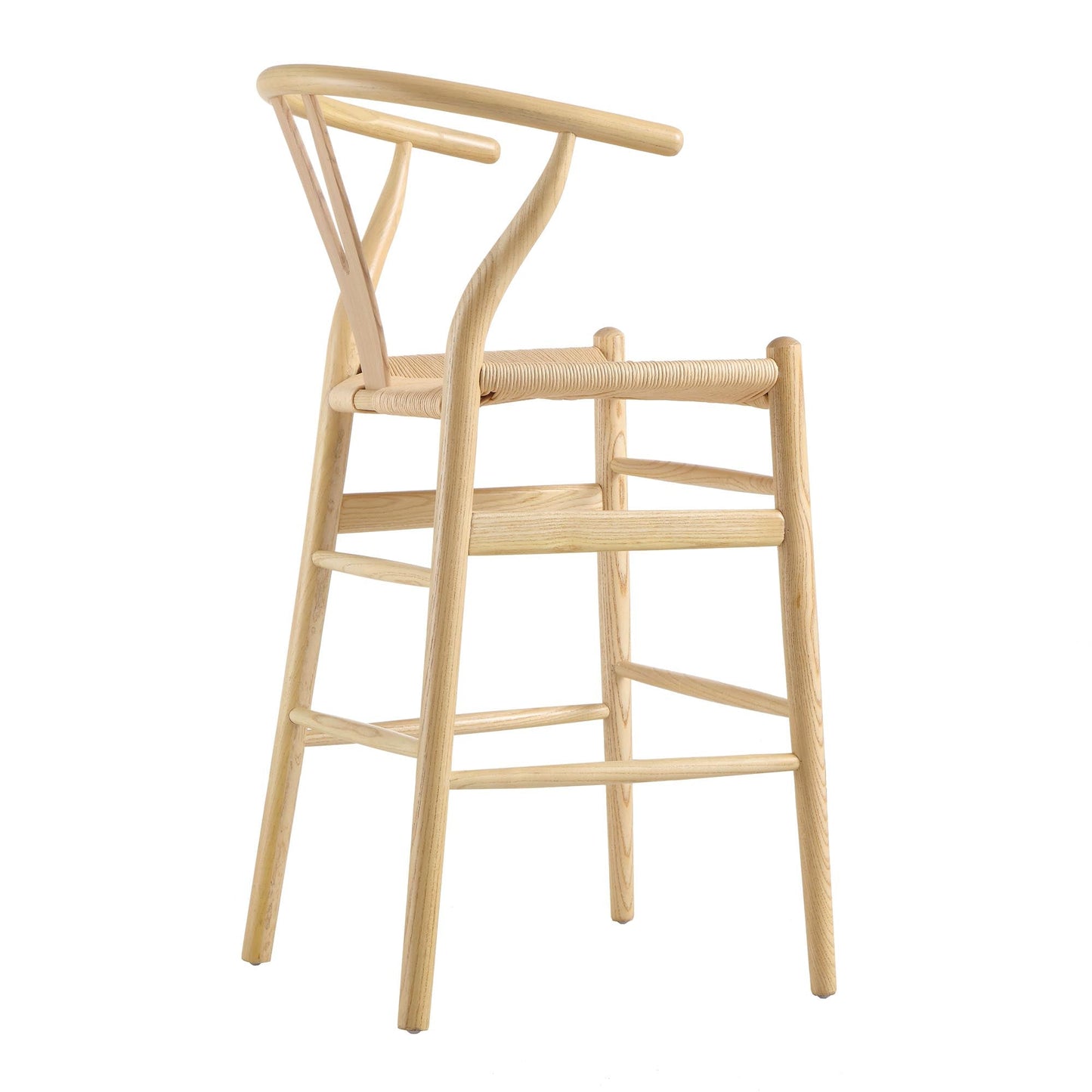 Tabouret de bar Hansel en bois tressé naturel, cadre naturel