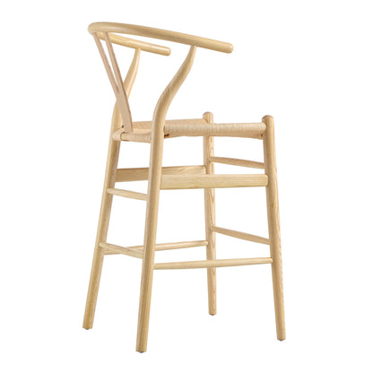 Tabouret de bar Hansel en bois tressé naturel, cadre naturel