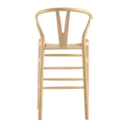 Tabouret de bar Hansel en bois tressé naturel, cadre naturel