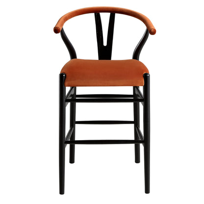 Tabouret de bar rembourré Hansel, velours rouille et cadre noir