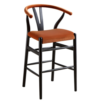 Tabouret de bar rembourré Hansel, velours rouille et cadre noir