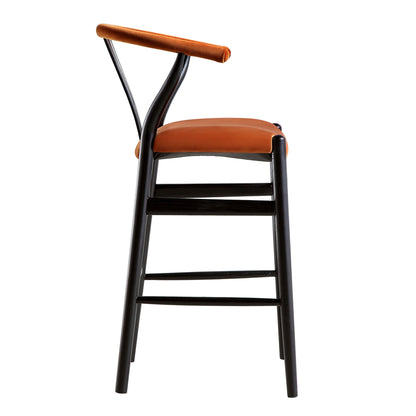 Tabouret de bar rembourré Hansel, velours rouille et cadre noir