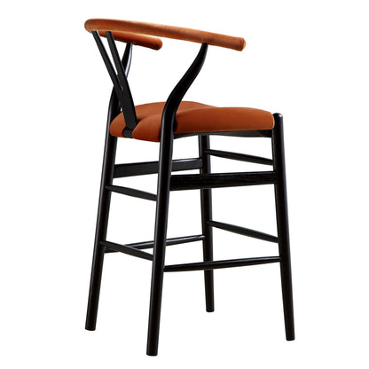 Tabouret de bar rembourré Hansel, velours rouille et cadre noir