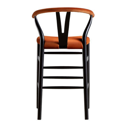 Tabouret de bar rembourré Hansel, velours rouille et cadre noir