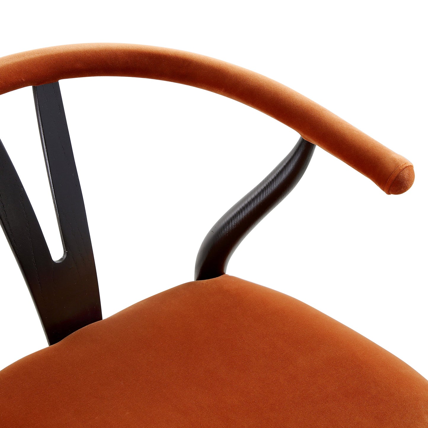 Tabouret de bar rembourré Hansel, velours rouille et cadre noir