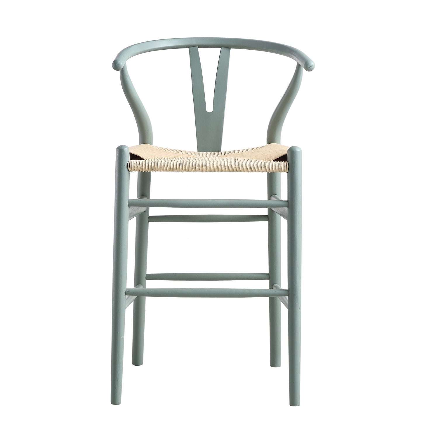 Tabouret de bar Hansel en bois tressé naturel, cadre vert sauge