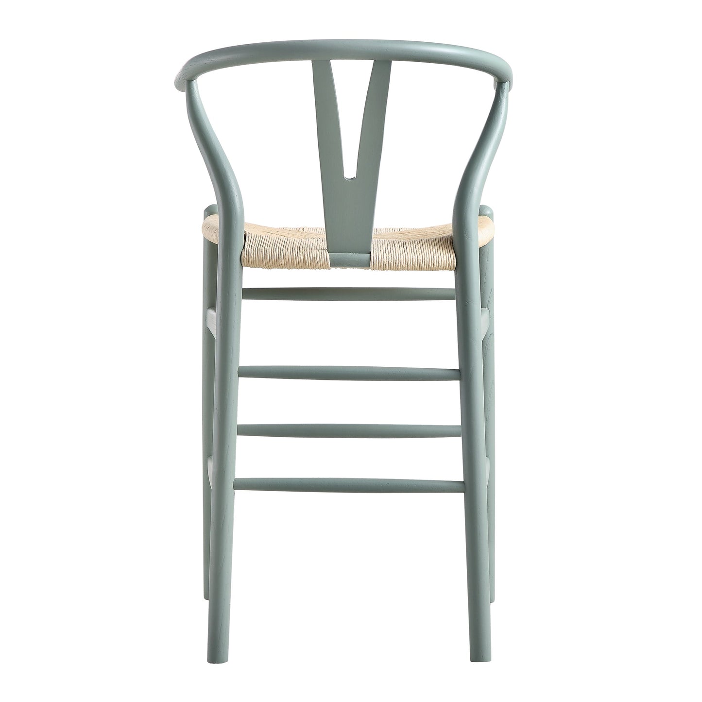 Tabouret de bar Hansel en bois tressé naturel, cadre vert sauge