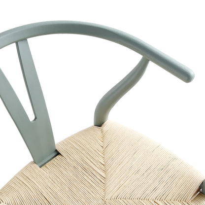 Tabouret de bar Hansel en bois tressé naturel, cadre vert sauge