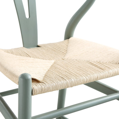 Tabouret de bar Hansel en bois tressé naturel, cadre vert sauge