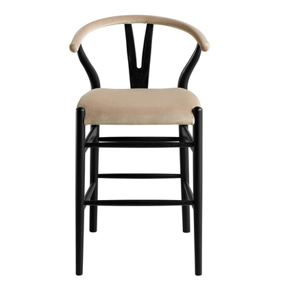 Tabouret de bar rembourré Hansel, velours taupe et cadre noir
