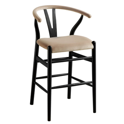 Tabouret de bar rembourré Hansel, velours taupe et cadre noir