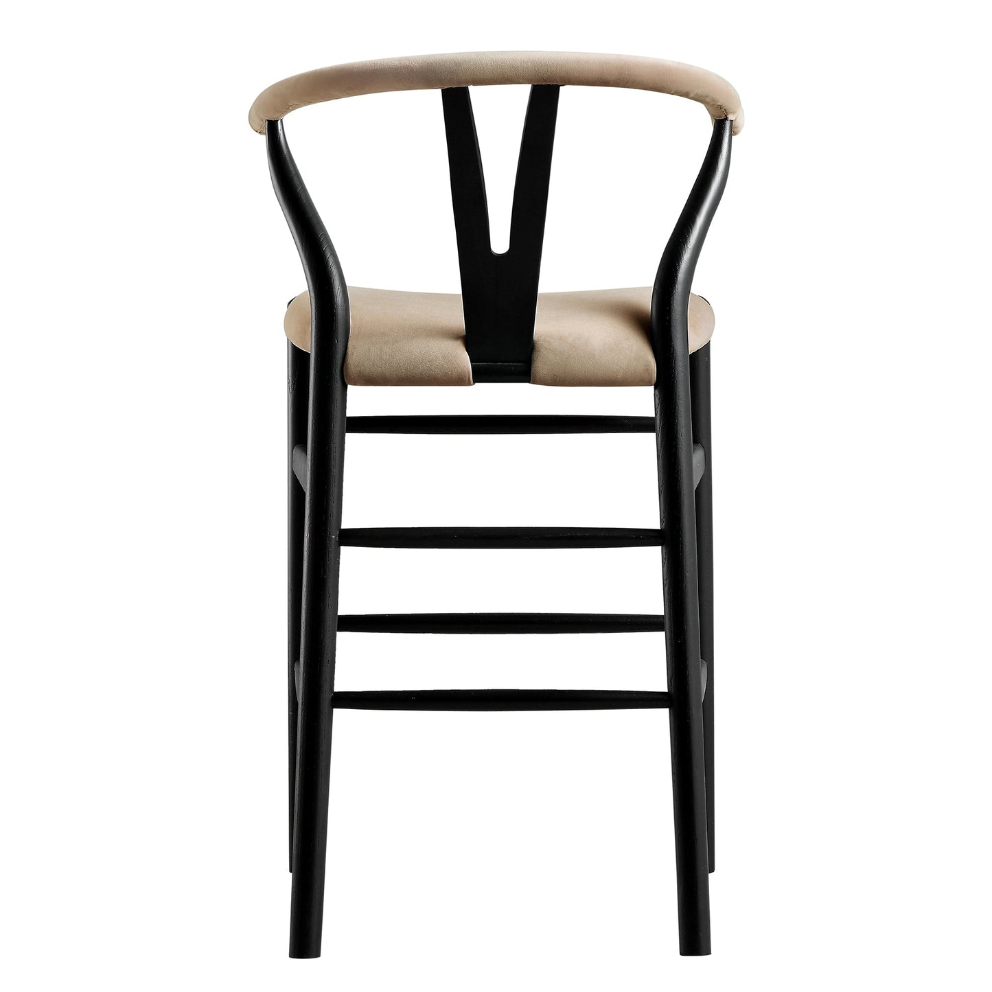 Tabouret de bar rembourré Hansel, velours taupe et cadre noir