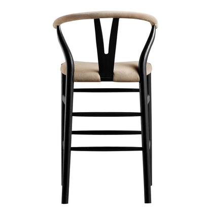 Tabouret de bar rembourré Hansel, velours taupe et cadre noir
