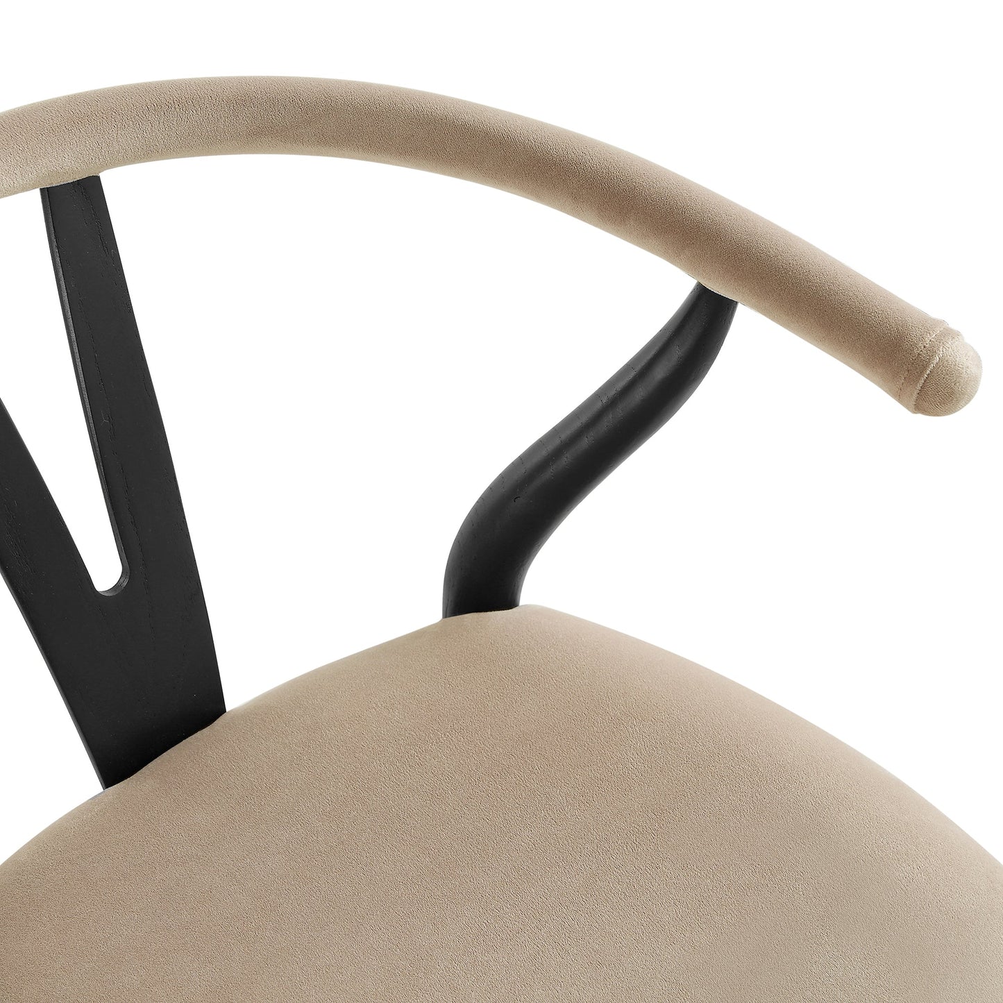 Tabouret de bar rembourré Hansel, velours taupe et cadre noir