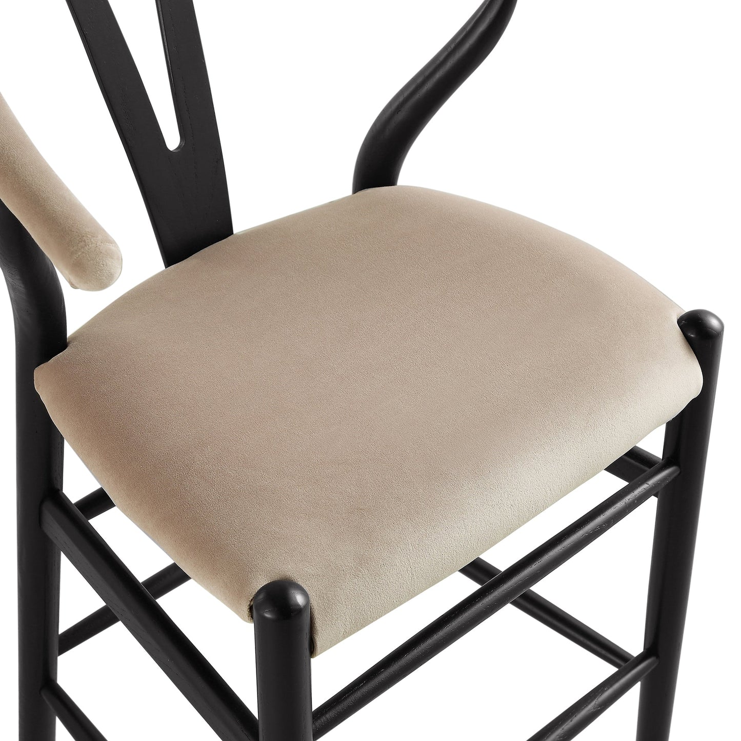 Tabouret de bar rembourré Hansel, velours taupe et cadre noir