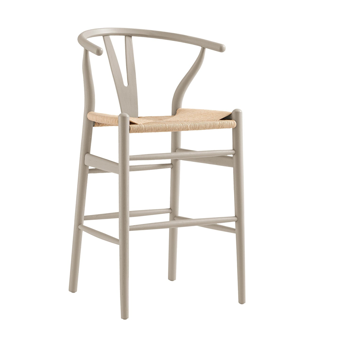 Tabouret de bar Hansel en bois tressé naturel, cadre couleur taupe clair