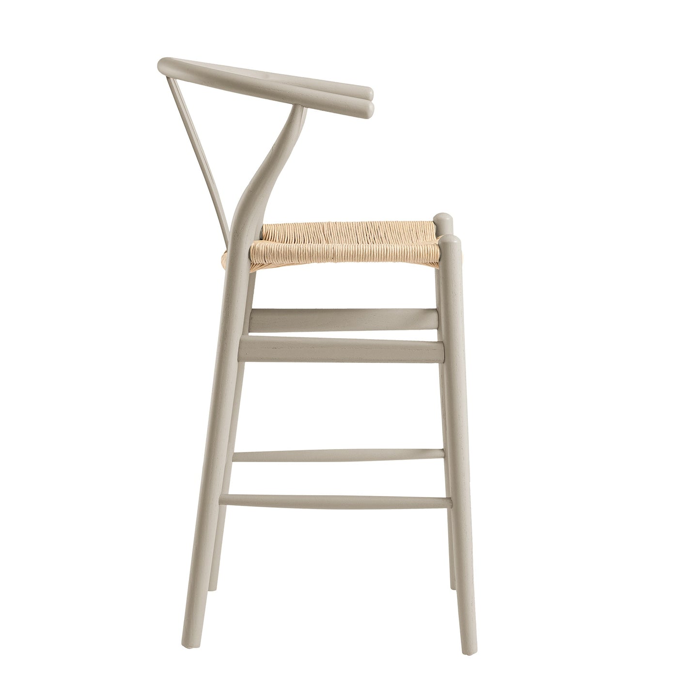 Tabouret de bar Hansel en bois tressé naturel, cadre couleur taupe clair