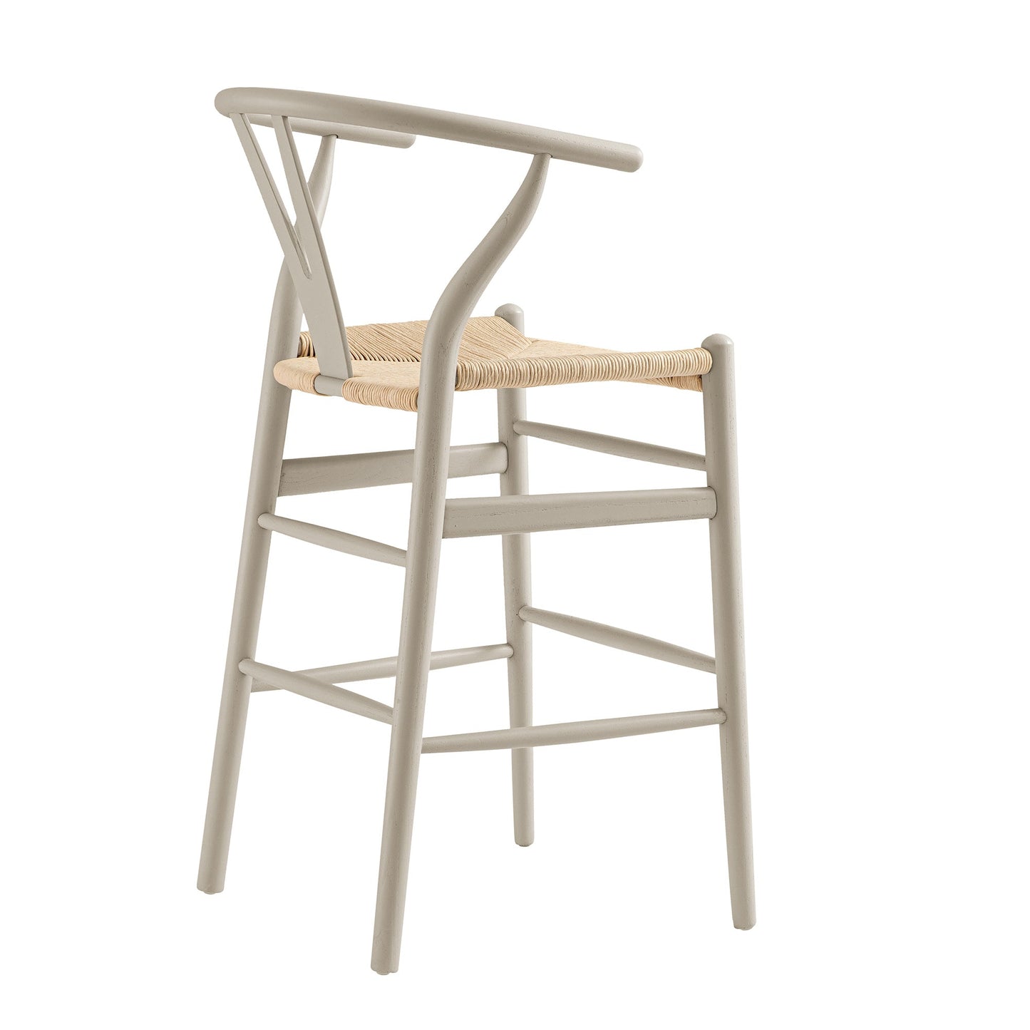 Tabouret de bar Hansel en bois tressé naturel, cadre couleur taupe clair