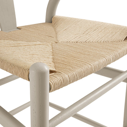 Tabouret de bar Hansel en bois tressé naturel, cadre couleur taupe clair