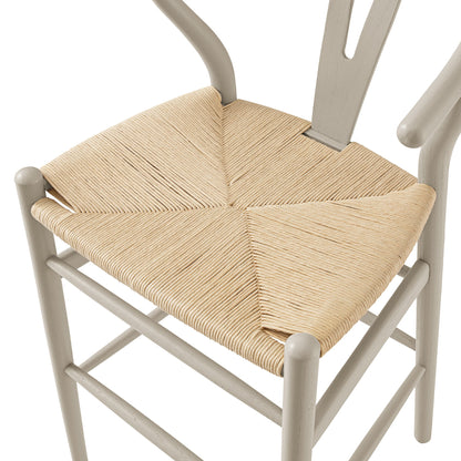 Tabouret de bar Hansel en bois tressé naturel, cadre couleur taupe clair
