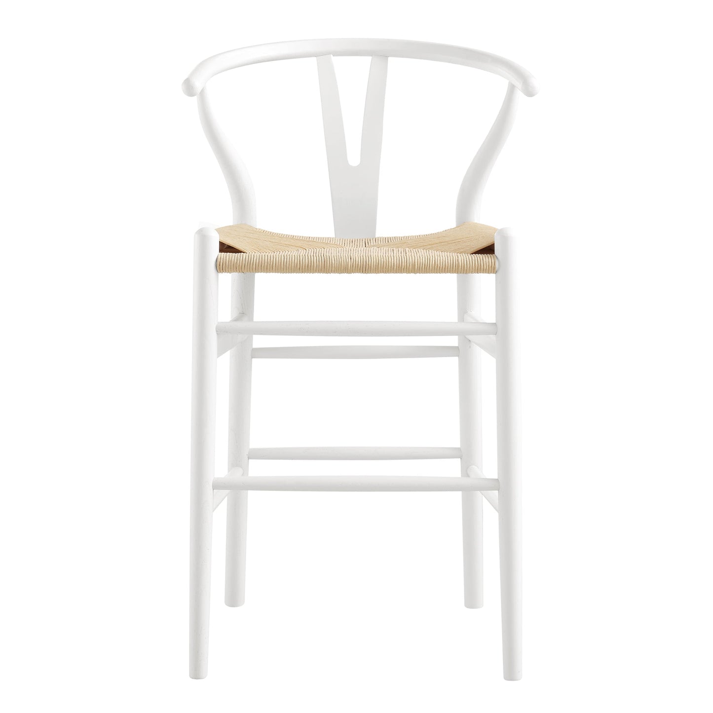 Tabouret de bar Hansel en bois tressé naturel, cadre blanc