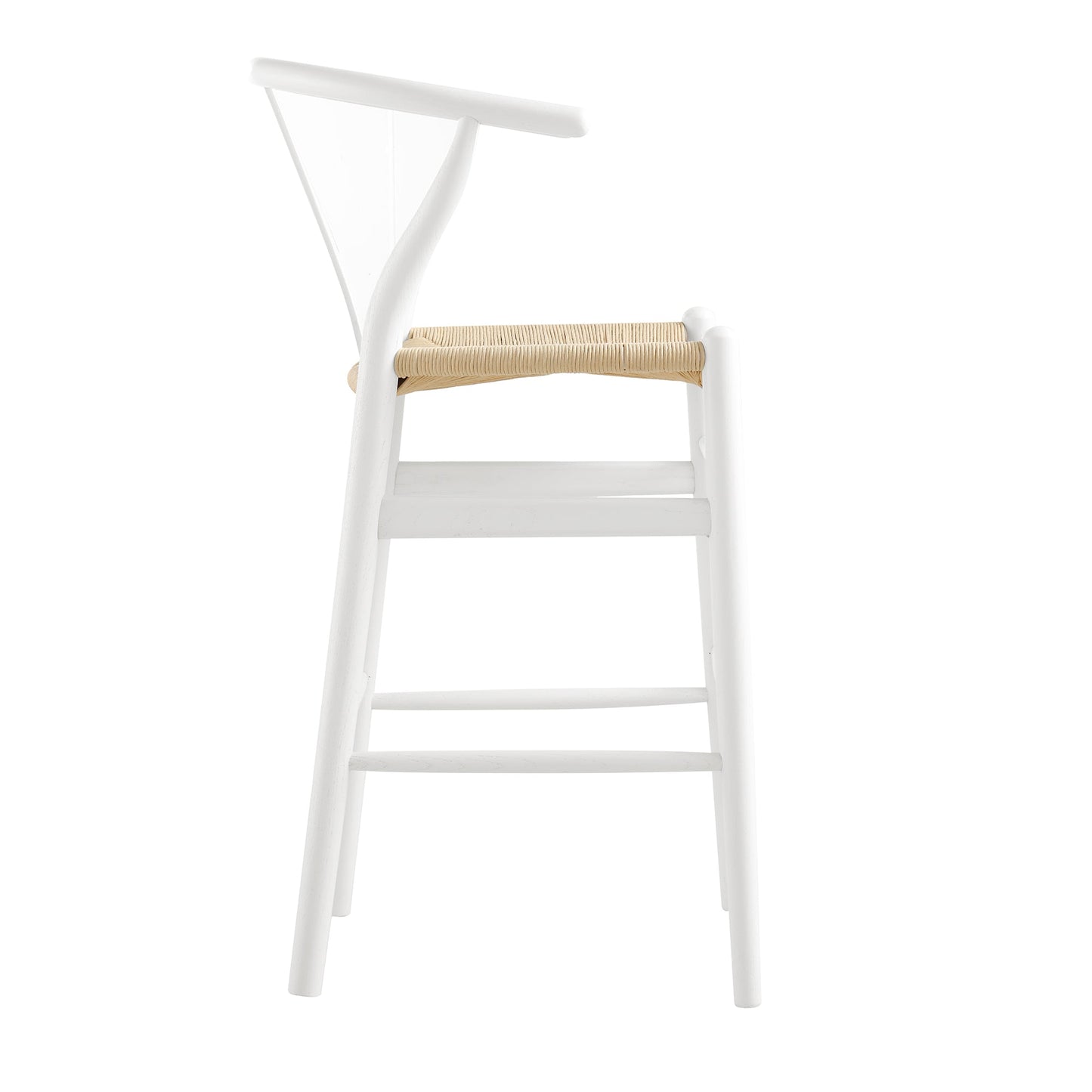 Tabouret de bar Hansel en bois tressé naturel, cadre blanc