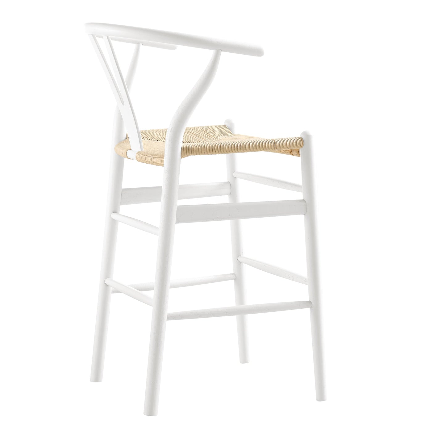 Tabouret de bar Hansel en bois tressé naturel, cadre blanc