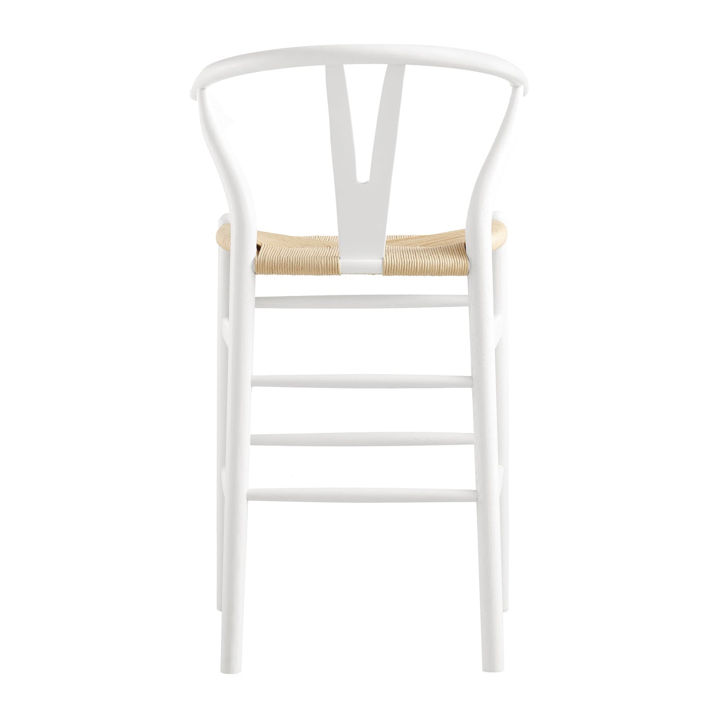 Tabouret de bar Hansel en bois tressé naturel, cadre blanc