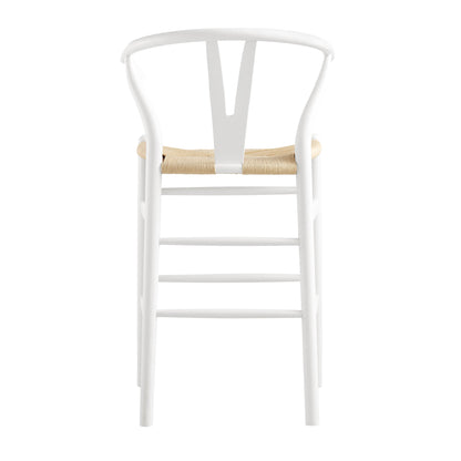 Tabouret de bar Hansel en bois tressé naturel, cadre blanc