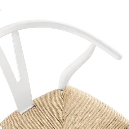 Tabouret de bar Hansel en bois tressé naturel, cadre blanc