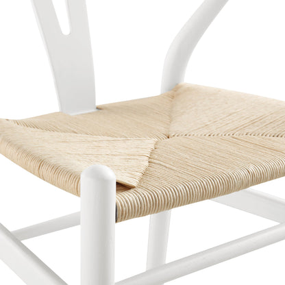 Tabouret de bar Hansel en bois tressé naturel, cadre blanc