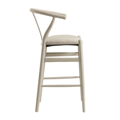 Tabouret de bar Hansel, structure taupe avec assise en tissu avoine