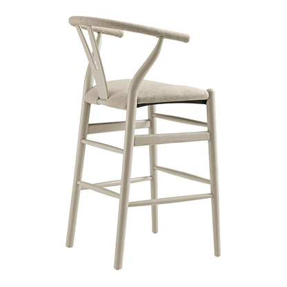 Tabouret de bar Hansel, structure taupe avec assise en tissu avoine