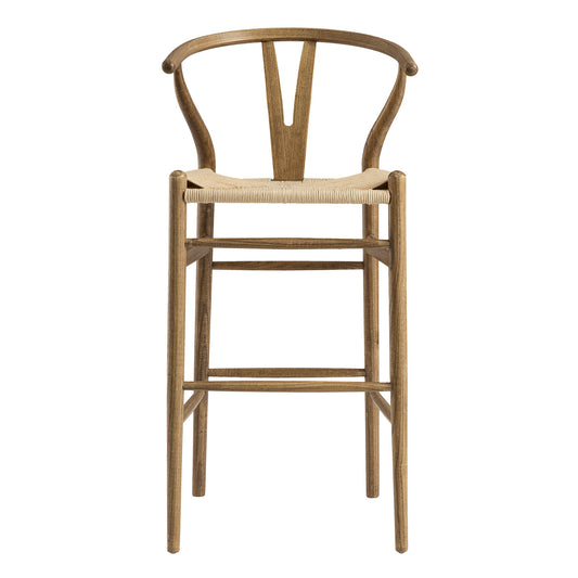Tabouret de bar Hansel en bois tressé naturel, cadre couleur noyer clair
