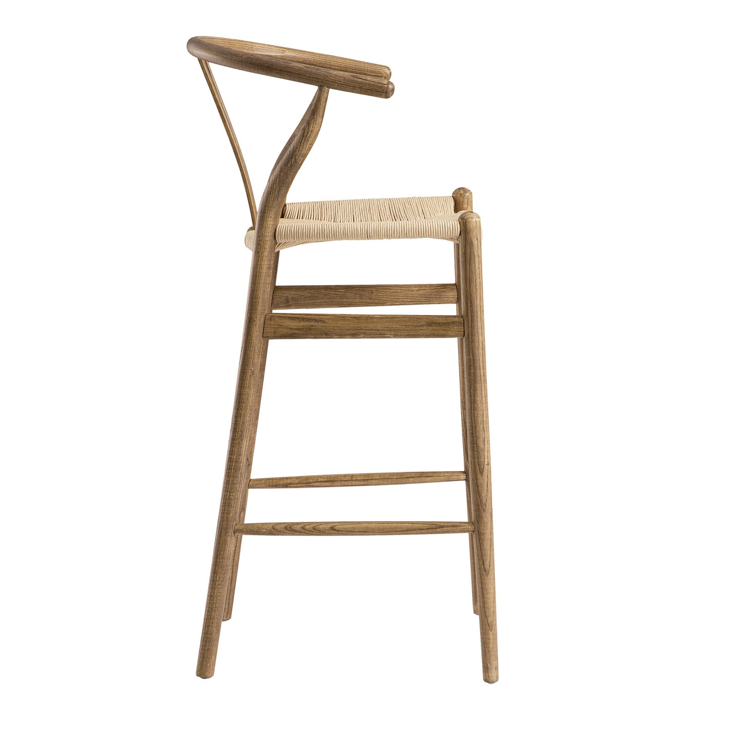 Tabouret de bar Hansel en bois tressé naturel, cadre couleur noyer clair