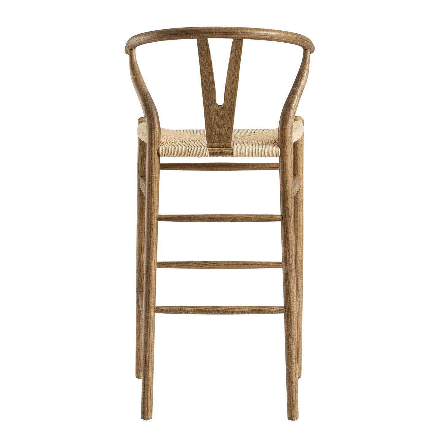 Tabouret de bar Hansel en bois tressé naturel, cadre couleur noyer clair