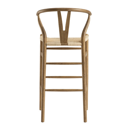 Tabouret de bar Hansel en bois tressé naturel, cadre couleur noyer clair