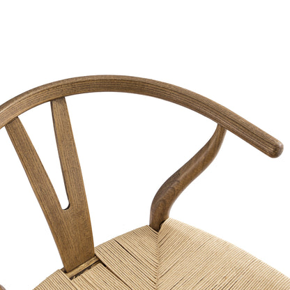 Tabouret de bar Hansel en bois tressé naturel, cadre couleur noyer clair