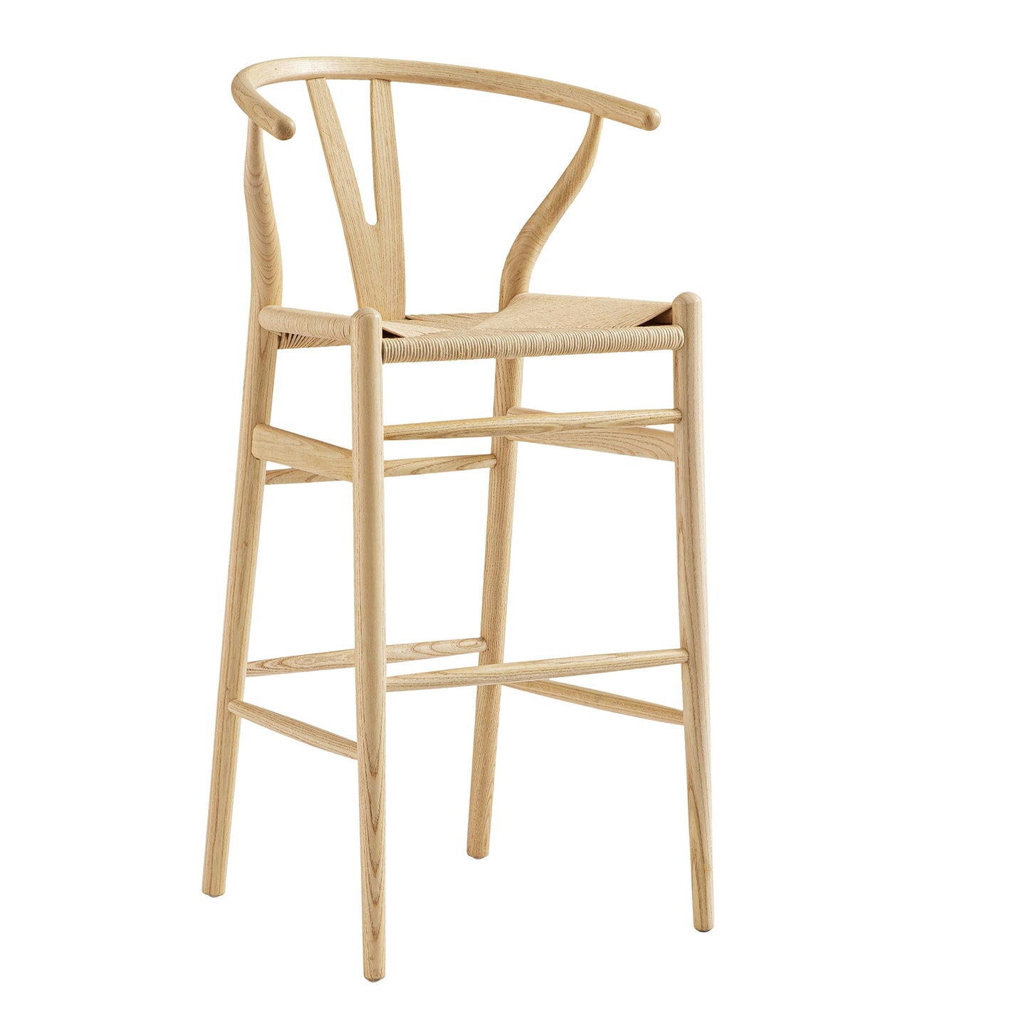 Tabouret de bar Hansel en bois tressé naturel, cadre naturel