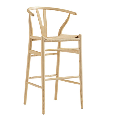 Tabouret de bar Hansel en bois tressé naturel, cadre naturel