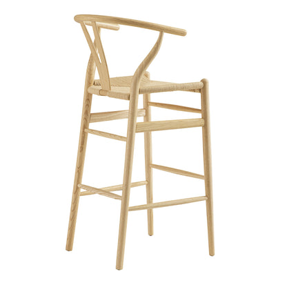 Tabouret de bar Hansel en bois tressé naturel, cadre naturel