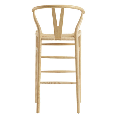 Tabouret de bar Hansel en bois tressé naturel, cadre naturel