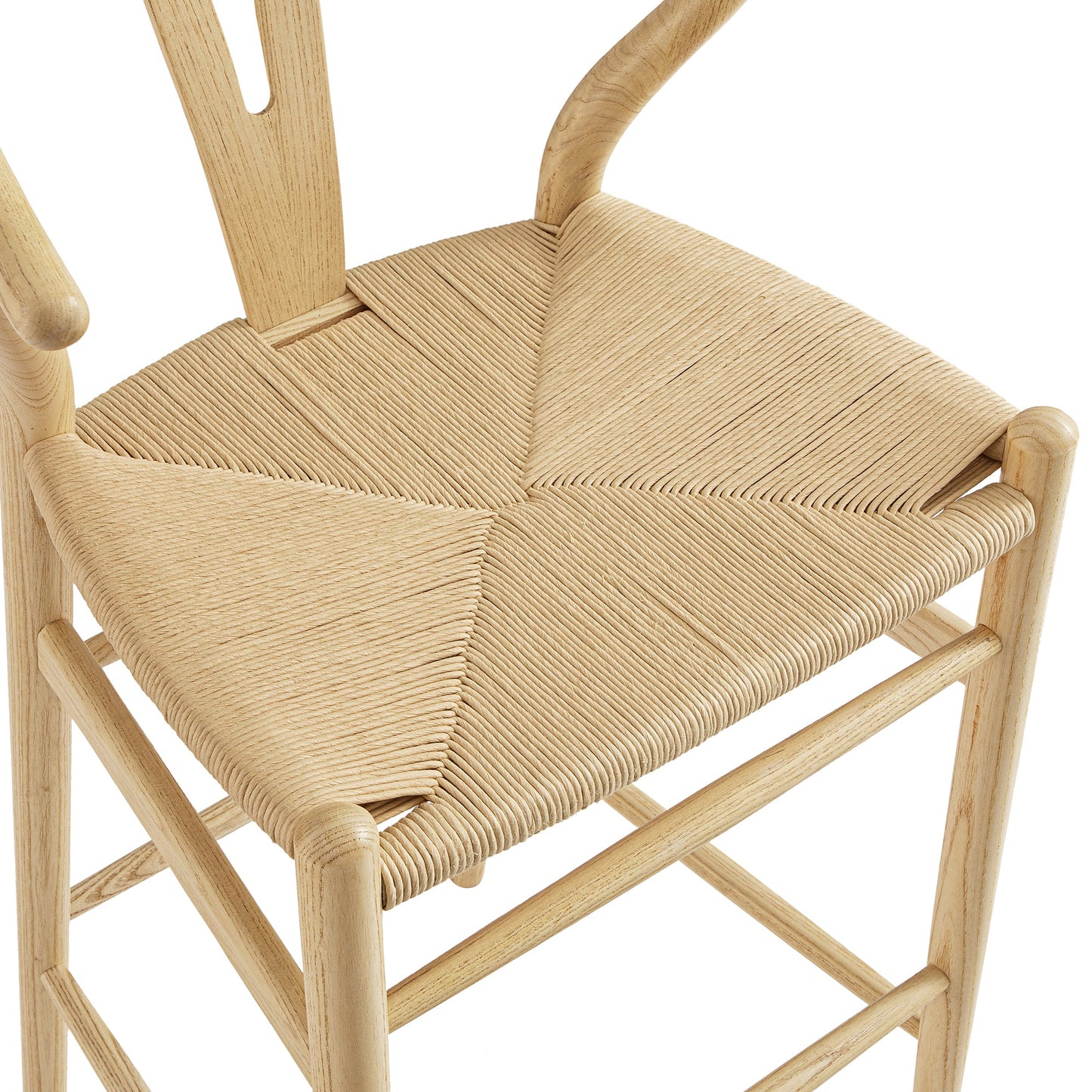 Tabouret de bar Hansel en bois tressé naturel, cadre naturel