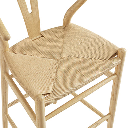 Tabouret de bar Hansel en bois tressé naturel, cadre naturel