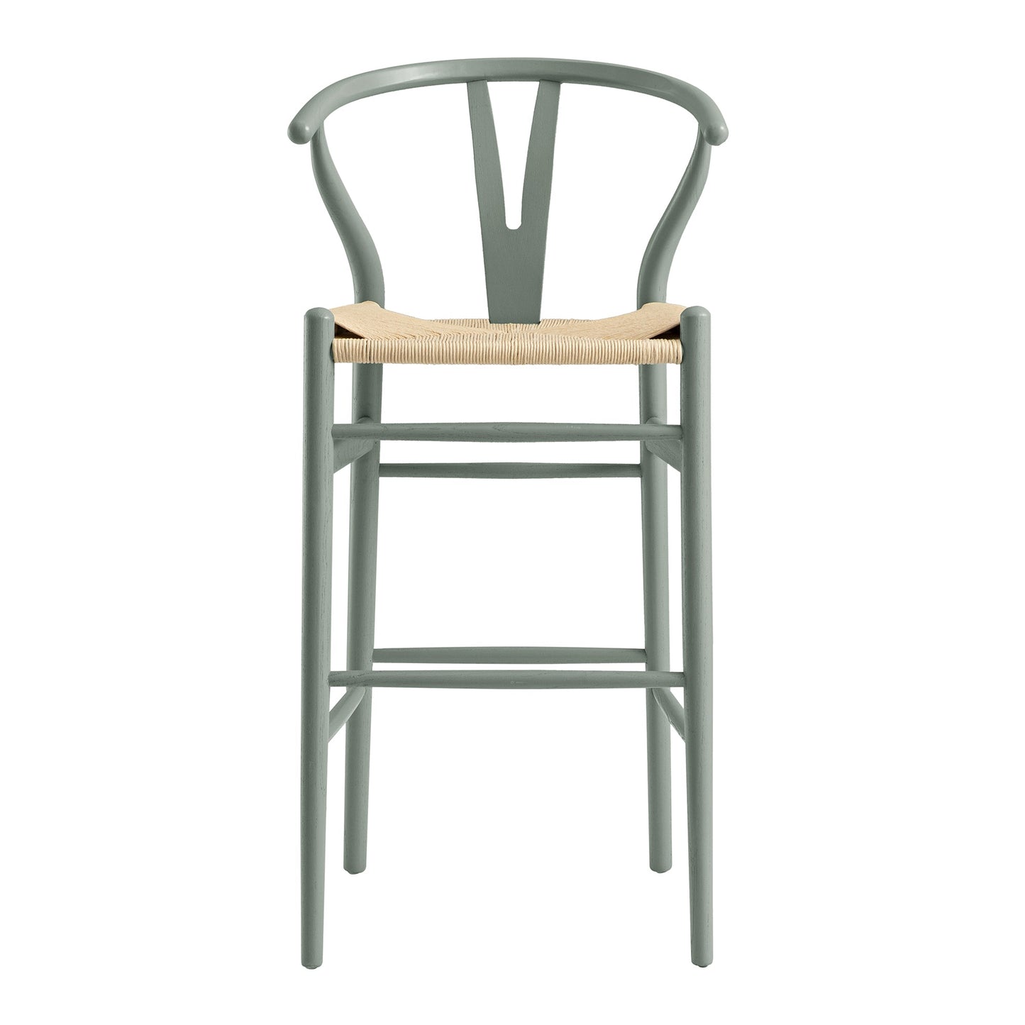 Tabouret de bar Hansel en bois tressé naturel, cadre vert sauge