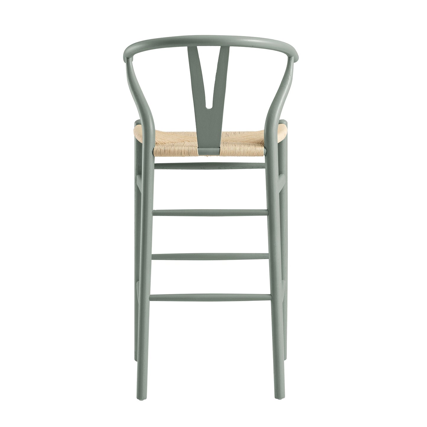Tabouret de bar Hansel en bois tressé naturel, cadre vert sauge