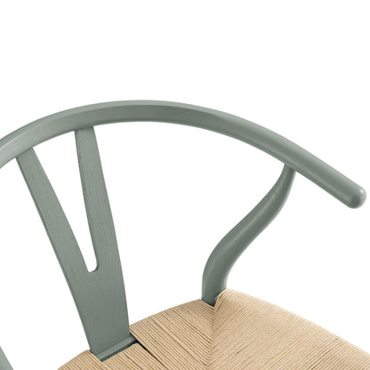 Tabouret de bar Hansel en bois tressé naturel, cadre vert sauge