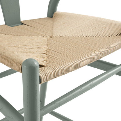 Tabouret de bar Hansel en bois tressé naturel, cadre vert sauge