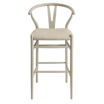 Tabouret de bar Hansel, cadre taupe avec assise en tissu avoine