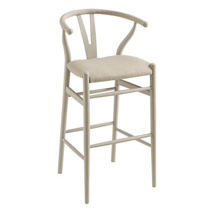 Tabouret de bar Hansel, cadre taupe avec assise en tissu avoine